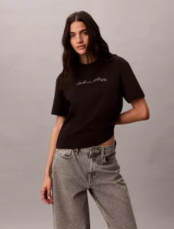 Calvin Klein Lässiges T-Shirt mit Schriftzug-Logo^Damen T-shirts & Tops