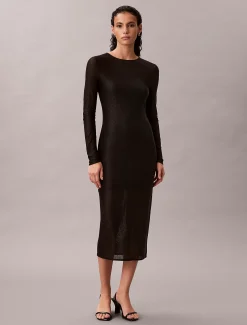 Calvin Klein Maxikleid aus Spitze mit durchgehendem Emblem-Logo^Damen Kleider & Röcke