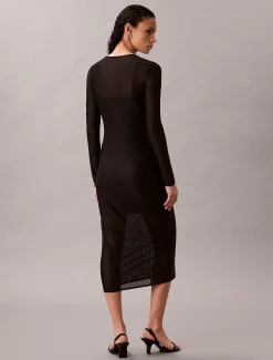 Calvin Klein Maxikleid aus Spitze mit durchgehendem Emblem-Logo^Damen Kleider & Röcke