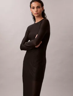 Calvin Klein Maxikleid aus Spitze mit durchgehendem Emblem-Logo^Damen Kleider & Röcke