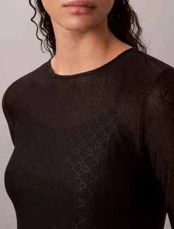 Calvin Klein Maxikleid aus Spitze mit durchgehendem Emblem-Logo^Damen Kleider & Röcke