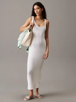 Calvin Klein Maxikleid aus weichem Strick mit Schnürung am Rücken^Damen Kleider & Röcke