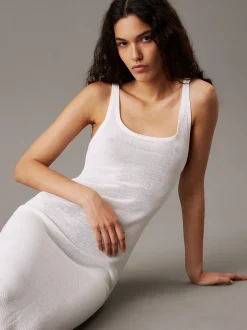 Calvin Klein Maxikleid aus weichem Strick mit Schnürung am Rücken^Damen Kleider & Röcke