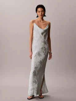 Calvin Klein Maxi-Slipkleid aus Satin-Jacquard^Damen Kleider & Röcke