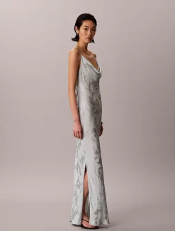 Calvin Klein Maxi-Slipkleid aus Satin-Jacquard^Damen Kleider & Röcke