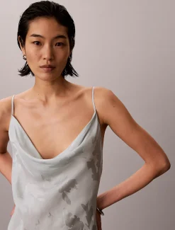 Calvin Klein Maxi-Slipkleid aus Satin-Jacquard^Damen Kleider & Röcke