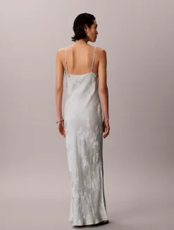 Calvin Klein Maxi-Slipkleid aus Satin-Jacquard^Damen Kleider & Röcke