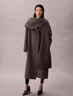 Calvin Klein Melierter Wollmantel mit Schal^Damen Mäntel