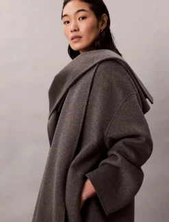 Calvin Klein Melierter Wollmantel mit Schal^Damen Mäntel