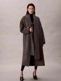 Calvin Klein Melierter Wollmantel mit Schal^Damen Mäntel