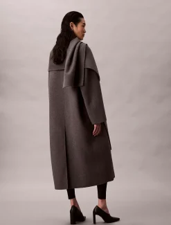 Calvin Klein Melierter Wollmantel mit Schal^Damen Mäntel