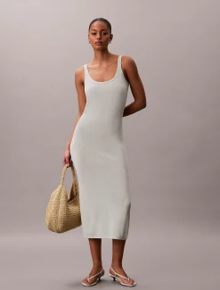 Calvin Klein Midikleid aus einer Leinenmischung mit Bindeverschluss im Rücken^Damen Kleider & Röcke