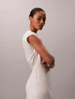 Calvin Klein Midi-Kleid aus weichem Leinen und Lyocell^Damen Kleider & Röcke
