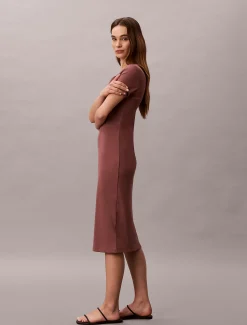 Calvin Klein Midi-Kleid mit Logo aus gerippter Baumwolle^Damen Kleider & Röcke