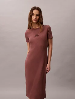 Calvin Klein Midi-Kleid mit Logo aus gerippter Baumwolle^Damen Kleider & Röcke