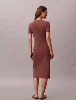 Calvin Klein Midi-Kleid mit Logo aus gerippter Baumwolle^Damen Kleider & Röcke