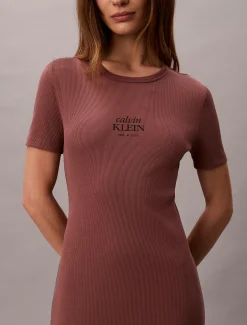 Calvin Klein Midi-Kleid mit Logo aus gerippter Baumwolle^Damen Kleider & Röcke