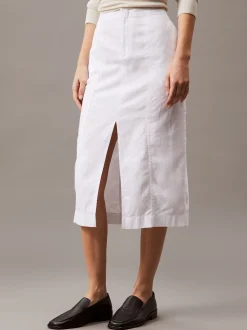 Calvin Klein Midirock aus Baumwoll-Leinen-Twill^Damen Kleider & Röcke