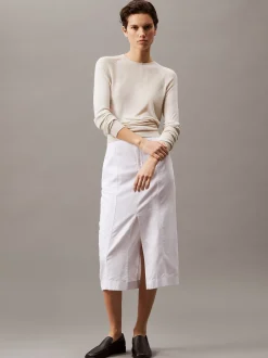 Calvin Klein Midirock aus Baumwoll-Leinen-Twill^Damen Kleider & Röcke