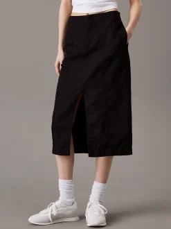 Calvin Klein Midirock aus Baumwoll-Leinen-Twill^Damen Kleider & Röcke