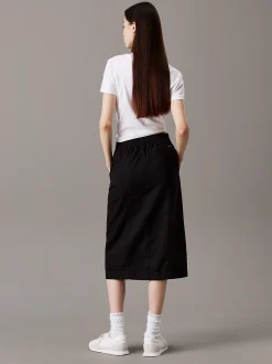 Calvin Klein Midirock aus Baumwoll-Leinen-Twill^Damen Kleider & Röcke