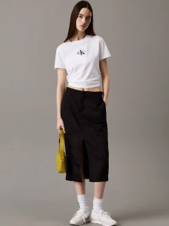 Calvin Klein Midirock aus Baumwoll-Leinen-Twill^Damen Kleider & Röcke