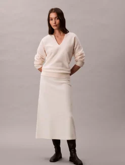 Calvin Klein Midirock aus gekochter Wolle^Damen Kleider & Röcke