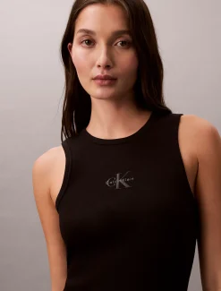 Calvin Klein Midi-Trägerkleid aus gerippter Baumwolle^Damen Kleider & Röcke