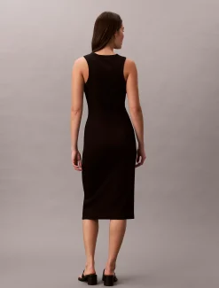 Calvin Klein Midi-Trägerkleid aus gerippter Baumwolle^Damen Kleider & Röcke