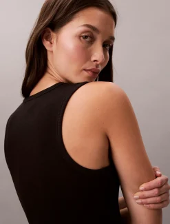 Calvin Klein Midi-Trägerkleid aus gerippter Baumwolle^Damen Kleider & Röcke