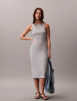 Calvin Klein Midi-Trägerkleid aus gerippter Baumwolle^Damen Kleider & Röcke