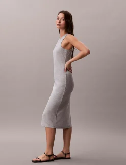 Calvin Klein Midi-Trägerkleid aus gerippter Baumwolle^Damen Kleider & Röcke