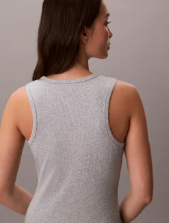 Calvin Klein Midi-Trägerkleid aus gerippter Baumwolle^Damen Kleider & Röcke