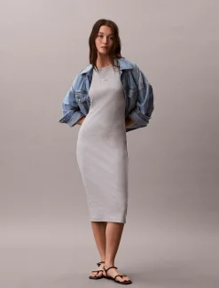 Calvin Klein Midi-Trägerkleid aus gerippter Baumwolle^Damen Kleider & Röcke