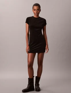 Calvin Klein Minikleid aus Velours mit Logoprägung^Damen Kleider & Röcke