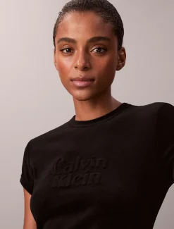 Calvin Klein Minikleid aus Velours mit Logoprägung^Damen Kleider & Röcke