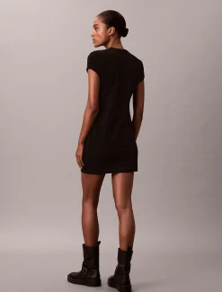 Calvin Klein Minikleid aus Velours mit Logoprägung^Damen Kleider & Röcke