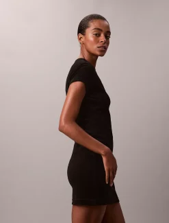 Calvin Klein Minikleid aus Velours mit Logoprägung^Damen Kleider & Röcke