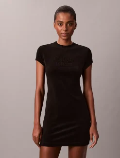 Calvin Klein Minikleid aus Velours mit Logoprägung^Damen Kleider & Röcke
