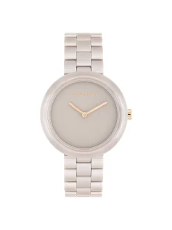 Calvin Klein Minimalistische Uhr aus sandfarbener Keramik^Damen Uhren & Schmuck