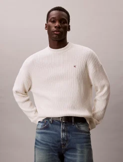 Calvin Klein Monogramm-Pullover aus gerippter Baumwolle^Herren Strickdesigns