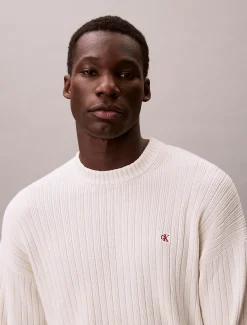 Calvin Klein Monogramm-Pullover aus gerippter Baumwolle^Herren Strickdesigns