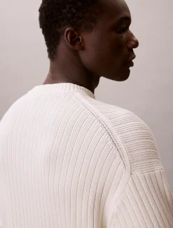 Calvin Klein Monogramm-Pullover aus gerippter Baumwolle^Herren Strickdesigns