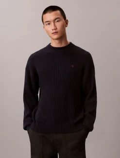Calvin Klein Monogramm-Pullover aus gerippter Baumwolle^Herren Strickdesigns
