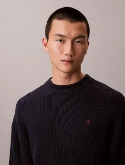 Calvin Klein Monogramm-Pullover aus gerippter Baumwolle^Herren Strickdesigns