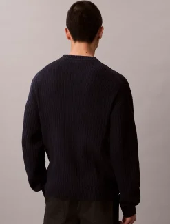 Calvin Klein Monogramm-Pullover aus gerippter Baumwolle^Herren Strickdesigns