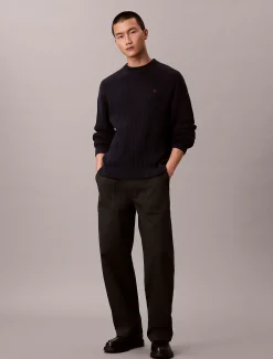 Calvin Klein Monogramm-Pullover aus gerippter Baumwolle^Herren Strickdesigns