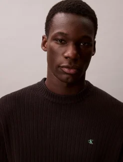 Calvin Klein Monogramm-Pullover aus gerippter Baumwolle^Herren Strickdesigns