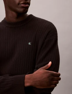 Calvin Klein Monogramm-Pullover aus gerippter Baumwolle^Herren Strickdesigns