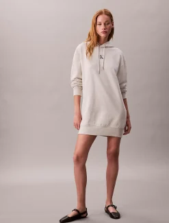Calvin Klein Monogramm-Sweatkleid mit Kapuze^Damen Kleider & Röcke